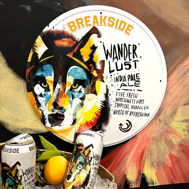 Breakside Brewery Wanderlust IPA Wolf Tin Tacker Metal Beer Sign