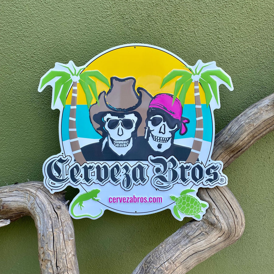 Cerveza Bros. Beach Scene Tin Tacker Metal Beer Sign