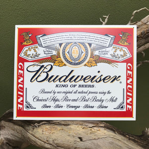 Budweiser King of Beers Label Metal Beer Sign Tin Tacker