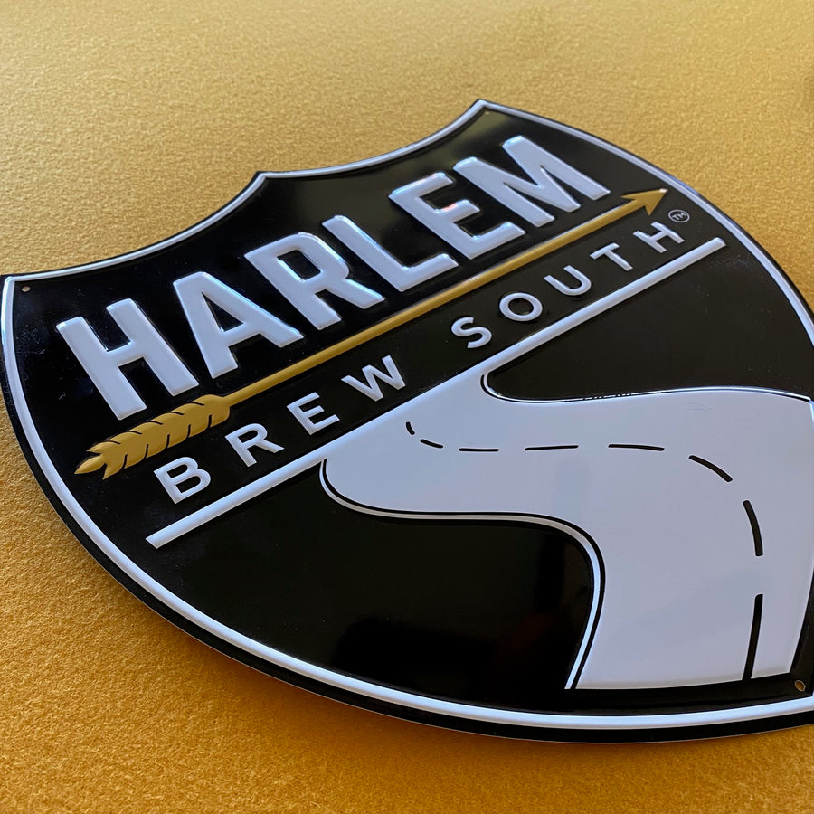 Harlem Brew South Shield Logo Tin Tacker Metal Beer Sign