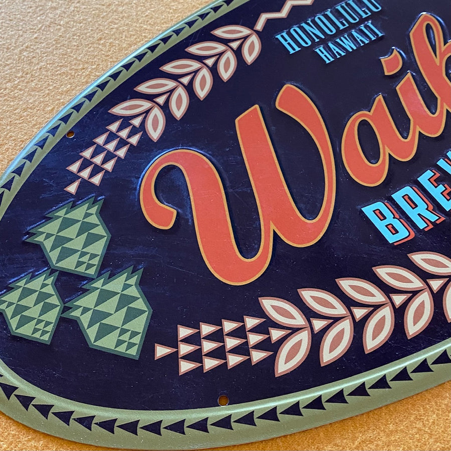 Waikiki Brewing Co Large Logo Tin Tacker Metal Beer Sign