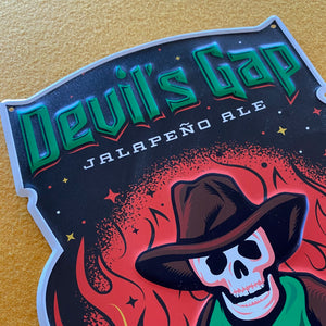 Kinkaider Brewing Co Devil's Gap Jalapeno Ale Tin Tacker Metal Beer Sign