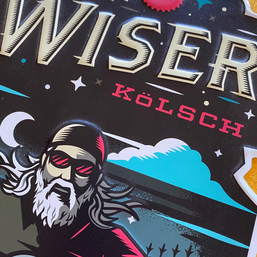 Kinkaider Brewing Co Dan the Wiser Kolsch Tin Tacker Metal Beer Sign