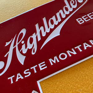 Highlander Beer Missoula Montana Tin Tacker Metal Beer Sign