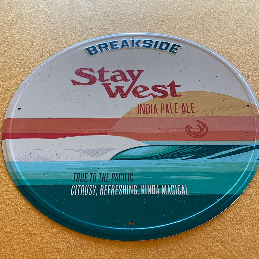 Breakside Brewery Stay West IPA Tin Tacker Metal Beer Sign