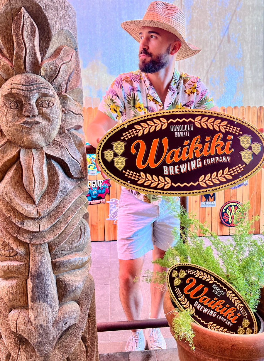 Waikiki Brewing Co Large Logo Tin Tacker Metal Beer Sign