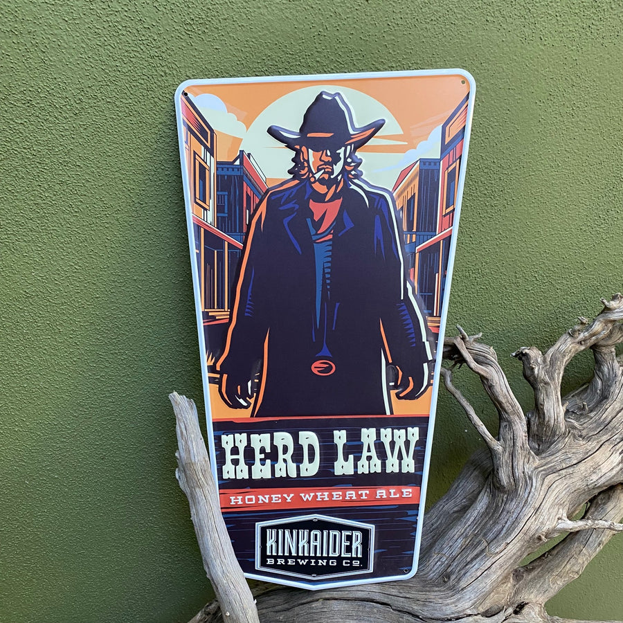 Kinkaider Brewing Co Herd Law Honey Wheat Ale Tin Tacker Metal Beer Sign