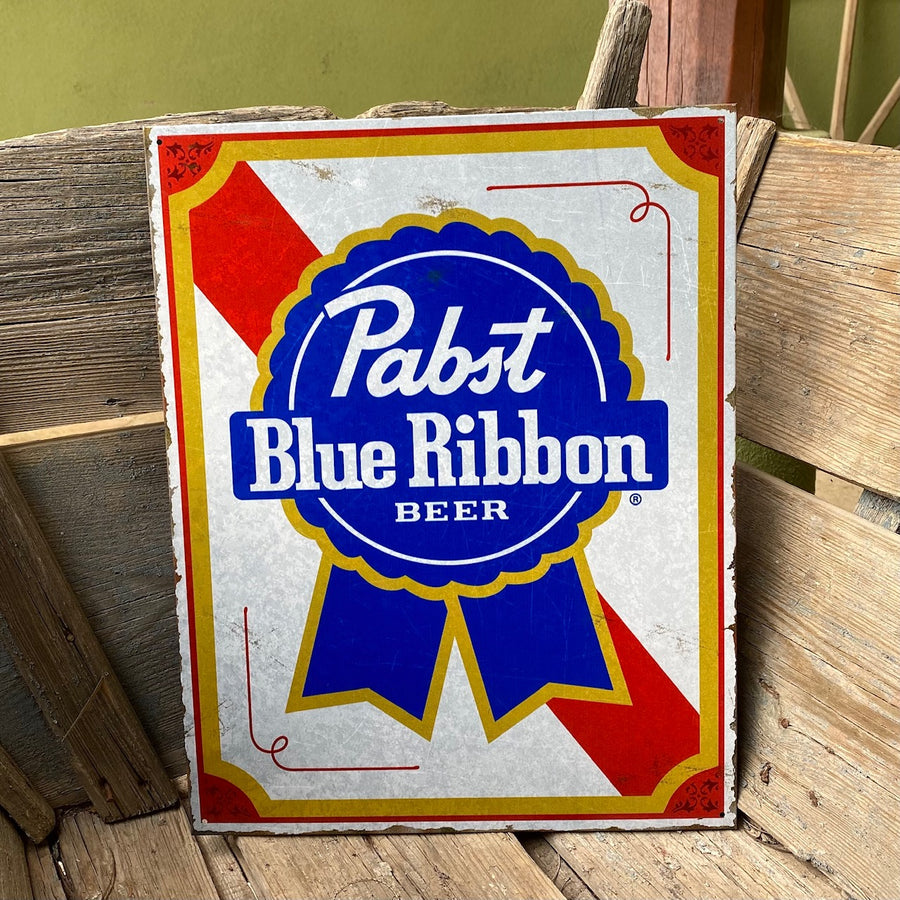 Pabst Blue Ribbon PBR Vintage Looking Tin Tacker Metal Beer Sign