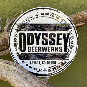 Odyssey Beerwerks Logo Tin Tacker Metal Beer Sign
