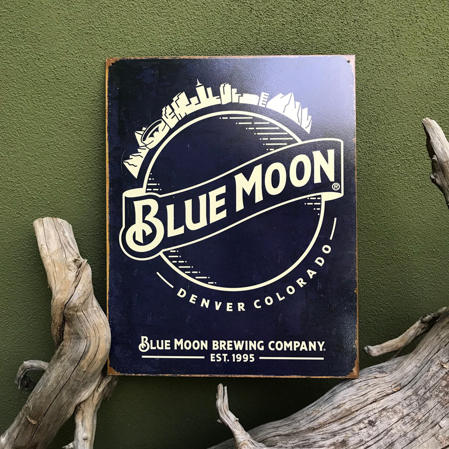 Vintage Look Blue Moon Brewing Co Metal Beer Sign Tin Tacker