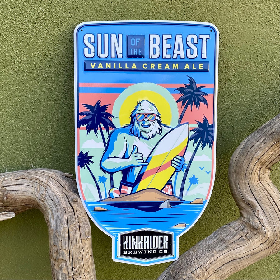 Kinkaider Brewing Co Sun of Beast Vanilla Cream Ale Tin Tacker Metal Beer Sign