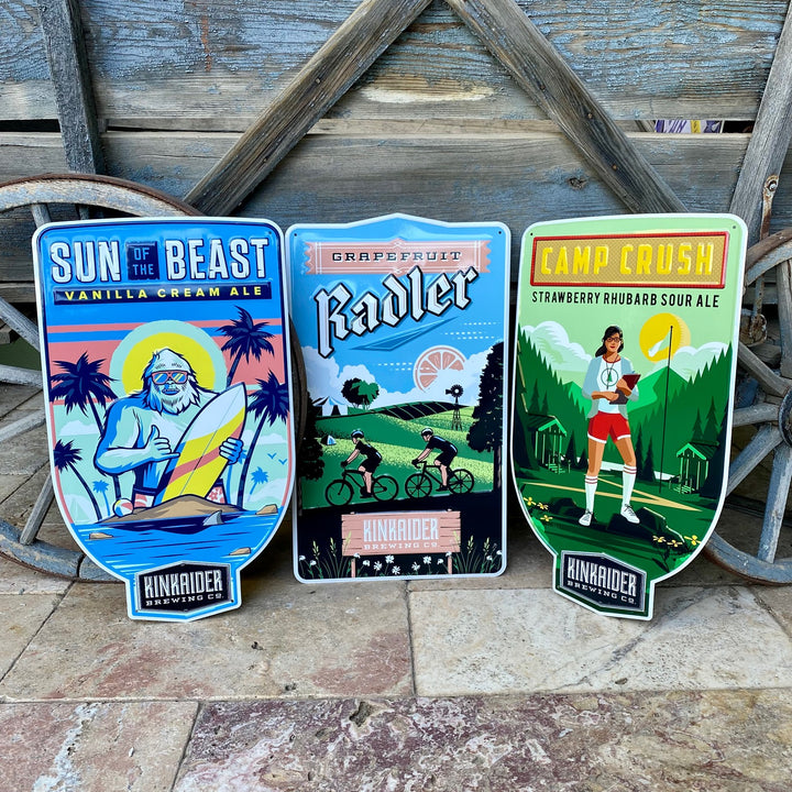 Set of 3 Kinkaider Brewing Co Sun of the Beast, Camp Crush, Radler Tin Tackers