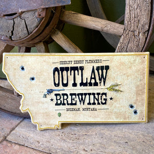 Outlaw Brewing Bozeman Montana Tin Tacker Metal Beer Sign
