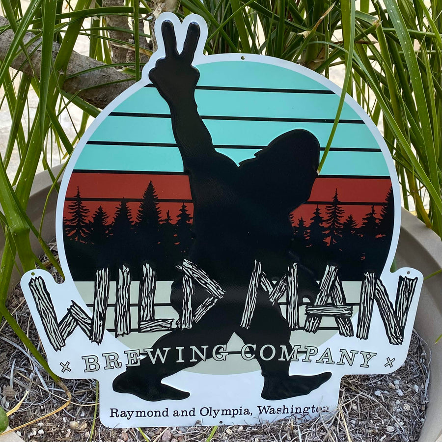 Wild Man Sasquatch Big Foot Tin Tacker Metal Beer Sign
